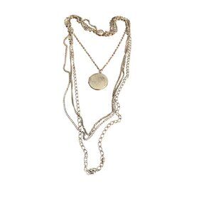 Vintage Silver Tone Multi Chain Locket Necklace Antique Portraits Layered Estate